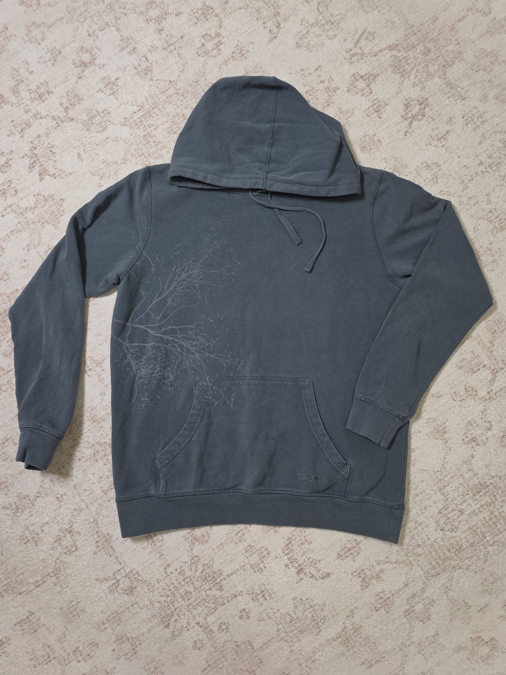 Patagonia Organic Cotton Tree Graphic Hoodie Sweatshirt Slate Blue Women's Large